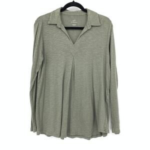 J. Jill Pima Cotton Center Pleat Tunic Top Womens Size Small Sage Green